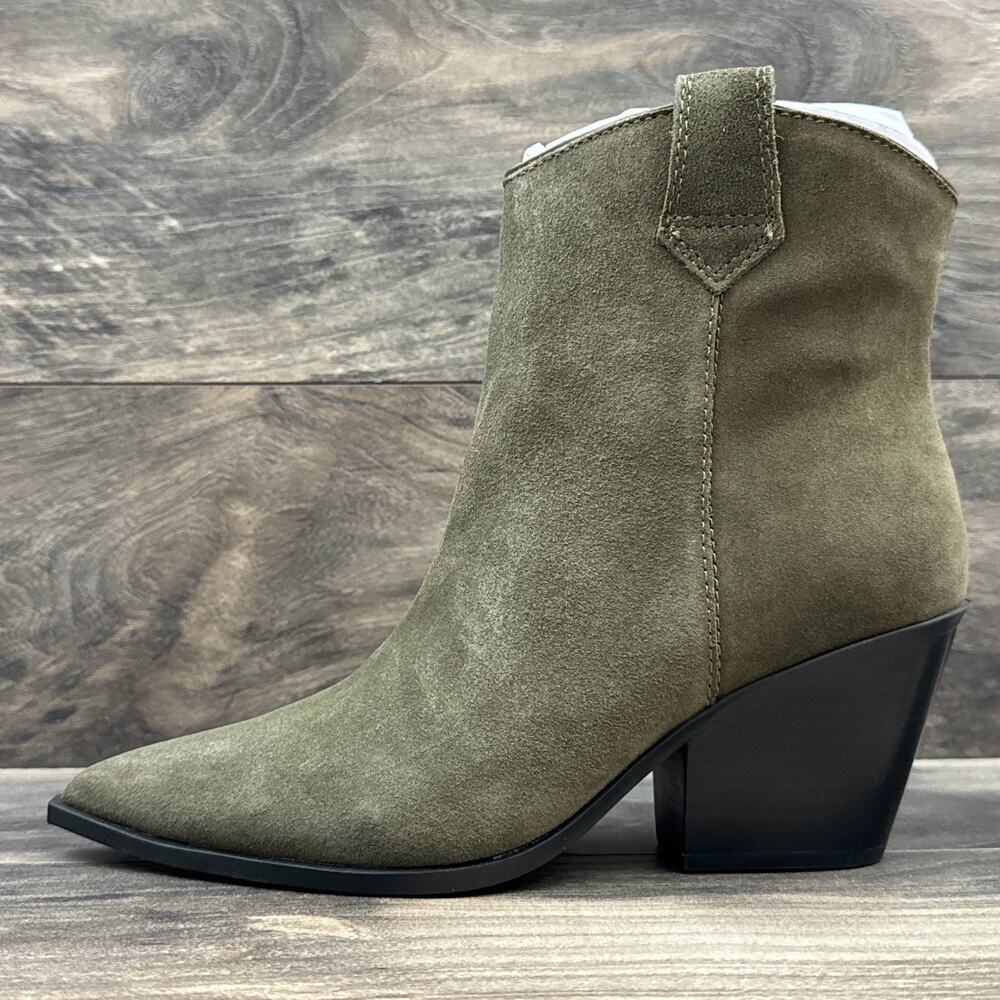 NIB Kenneth Cole New York Kara 8.5M Western Pointed Toe Suede Ankle Boots Khaki - Picture 4 of 9
